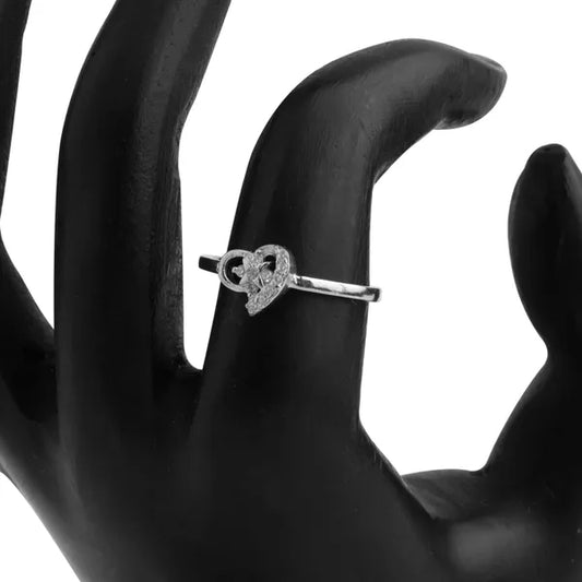 Silver Fancy Heart with Flower Ladies Ring