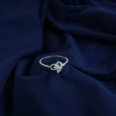 Silver Fancy Heart with Flower Ladies Ring