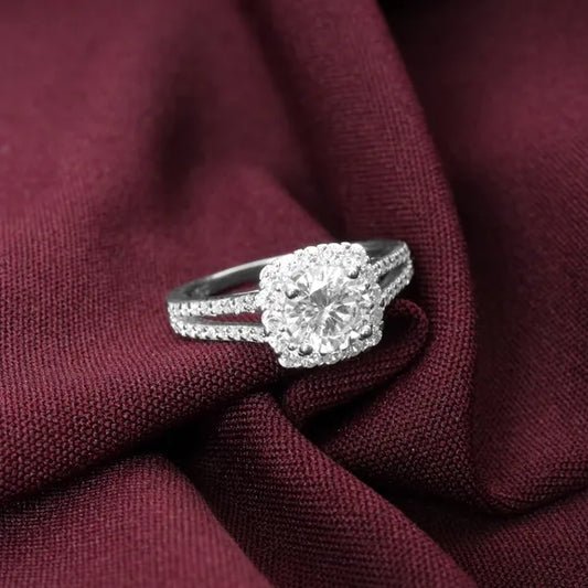 Silver Glazed Solitaire Round Diamond Ring