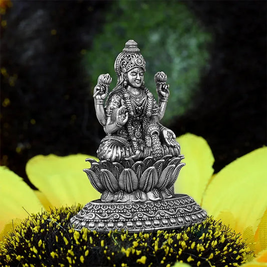 92.5 Silver Lakshmi Ji With Lotus Idol