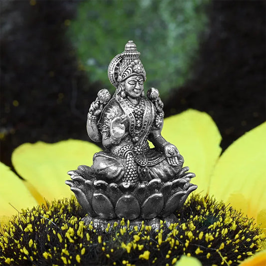 92.5 Silver Lakshmi Ji With Lotus Idol