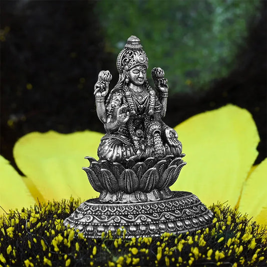 92.5 Silver Lakshmi Ji With Lotus Idol