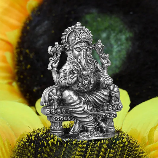 92.5 Silver Shri Ganesh Ji With Sinhasan Idol