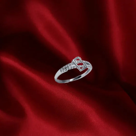 Silver Rectangle 2 Line Diamond Ring for Women