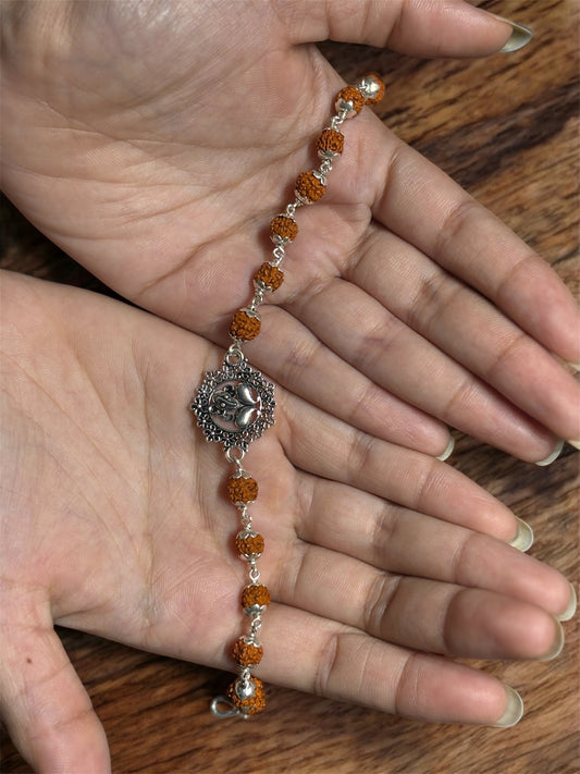 Silver Ganesh With Flower Rudraksh Rakhi