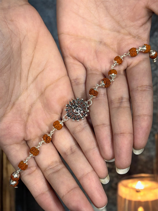 Silver Om Trisul Rudraksh Rakhi