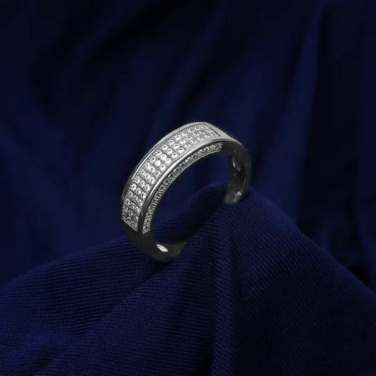 Silver Round Stone Band Ring