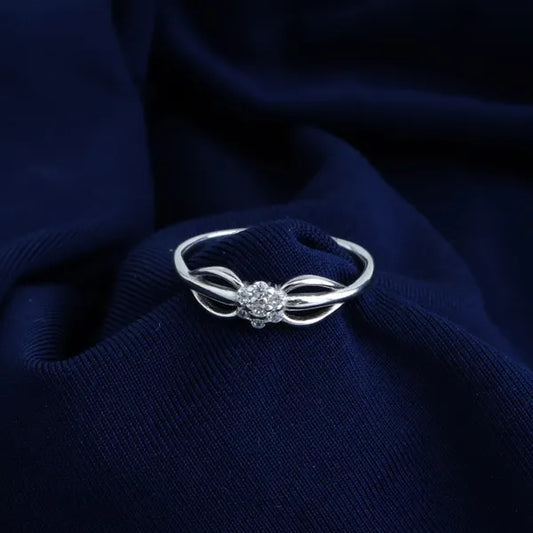 Silver Lovely Leaf Little Flower Ladies Ring