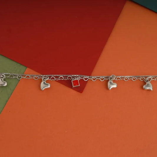 Pure 925 Silver Bracelet | Heart Square Line Bracelet