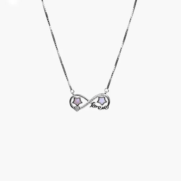 Silver Pink Moap Infinity Forever Pendant with Chain