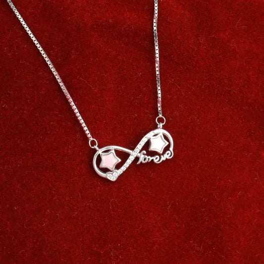 Silver Pink Moap Infinity Forever Pendant with Chain