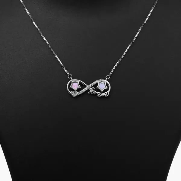 Silver Pink Moap Infinity Forever Pendant with Chain