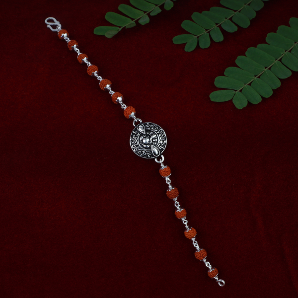 Silver Antic Ganesh Rudraksh Rakhi