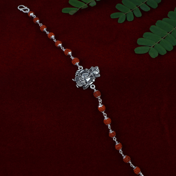 Silver Ganesh Charm Rudraksh Rakhi