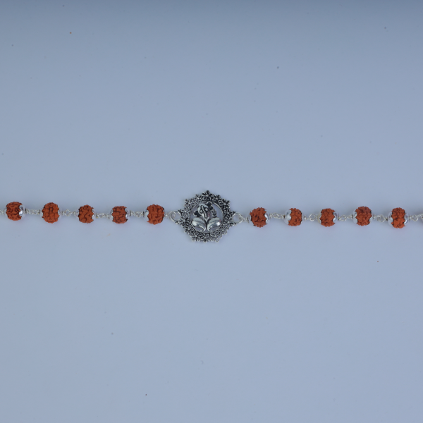Silver Ganesh With Flower Rudraksh Rakhi