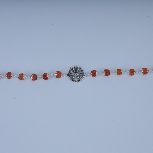 Silver Om Trisul Rudraksh Bracelet