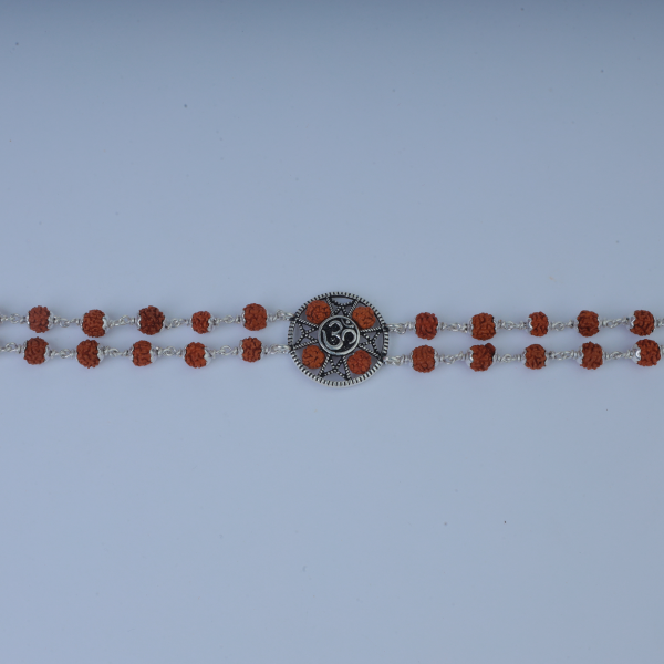 Silver Om Two Layered Rudraksh Bracelet