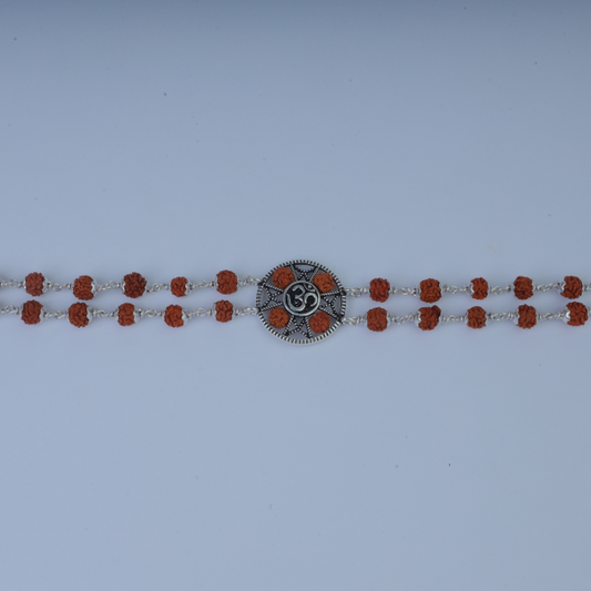 Silver Om Two Layered Rudraksh Bracelet
