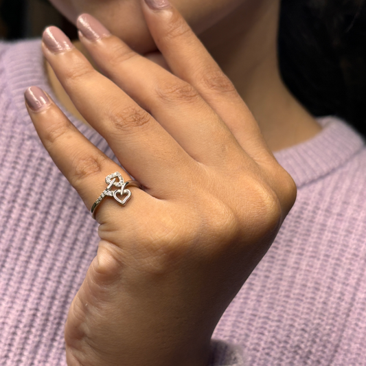 Silver 2 Leaf Heat Shape Ring for Women