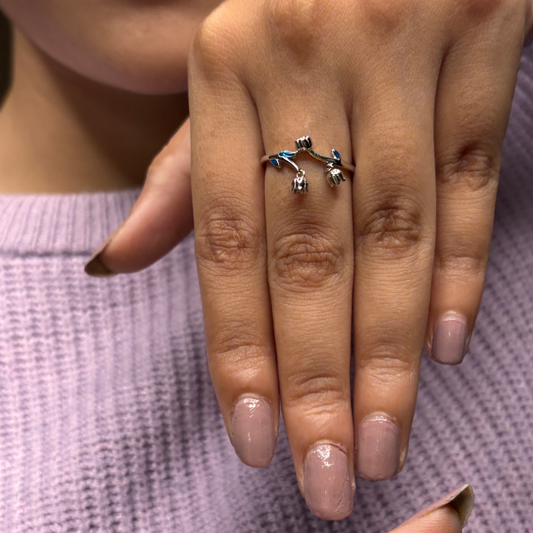 Silver Hanging Rose Ring for Women