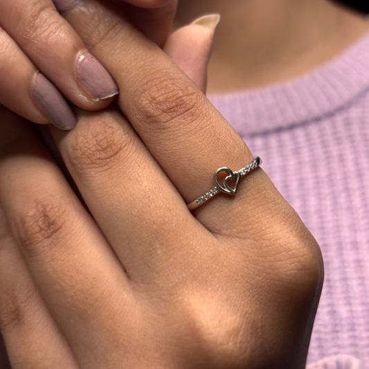 Silver Linked Heart Shape Ring for Women