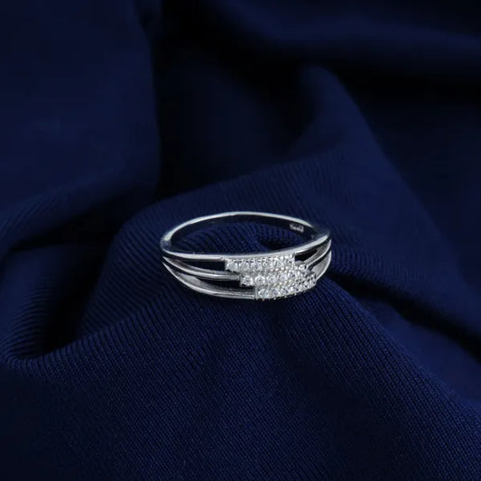 Silver 3 Line Diamond Ladies Ring