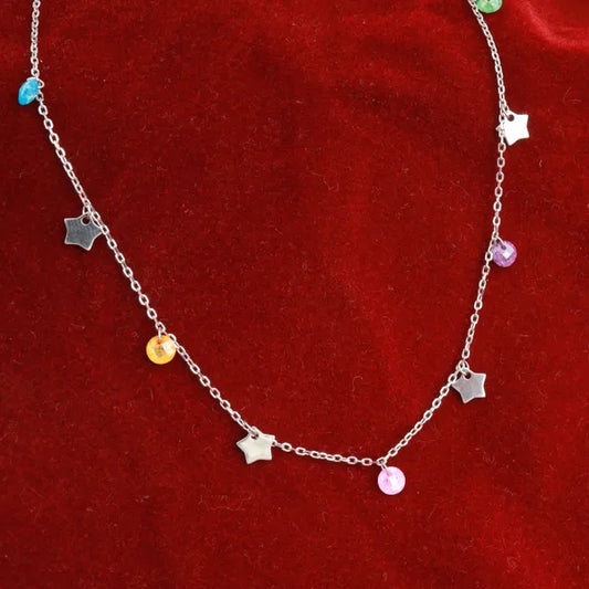 Silver Star Multi Colour Stone Chain