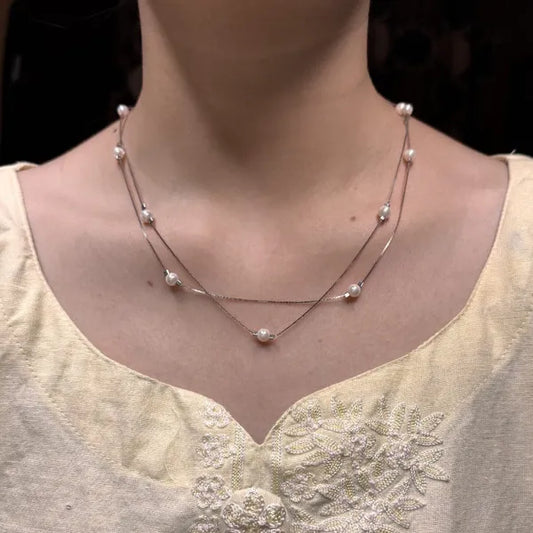 Silver 2 Layer Pearl Chain for Women