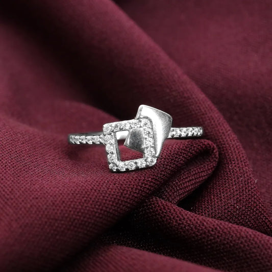 Silver Zircon Duo Square Ring