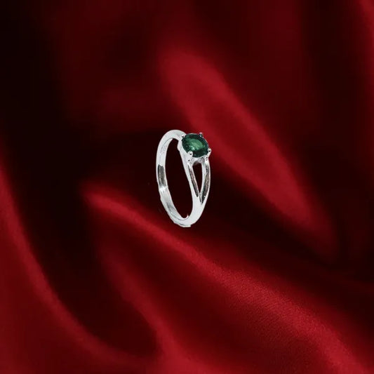 Silver Round Green Stone Ring for Women