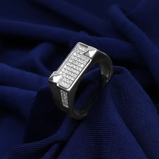 Silver Rectangle Cluster Ring