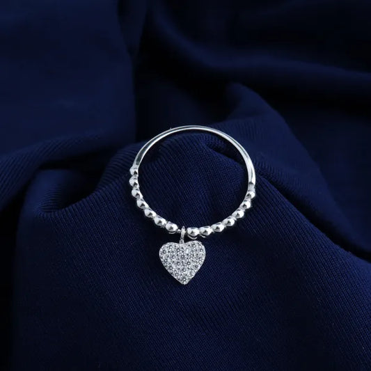 Silver Cute Hanging Heart Ladies Ring