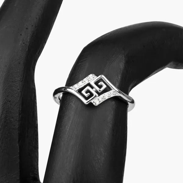 Silver Fancy Double Square Zircon Ladies Ring