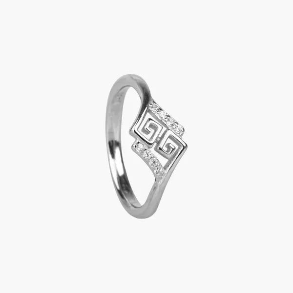 Silver Fancy Double Square Zircon Ladies Ring