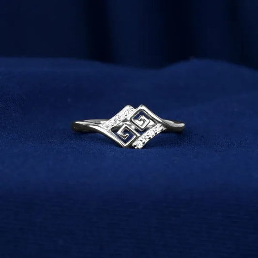 Silver Fancy Double Square Zircon Ladies Ring