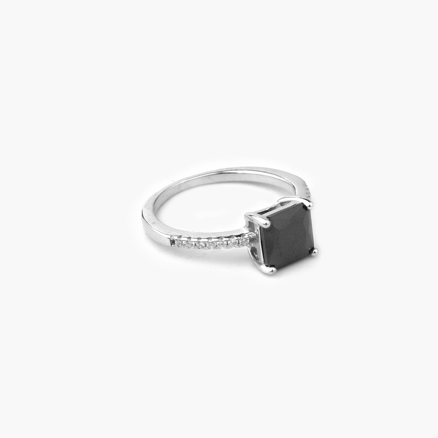 silver black stone ring