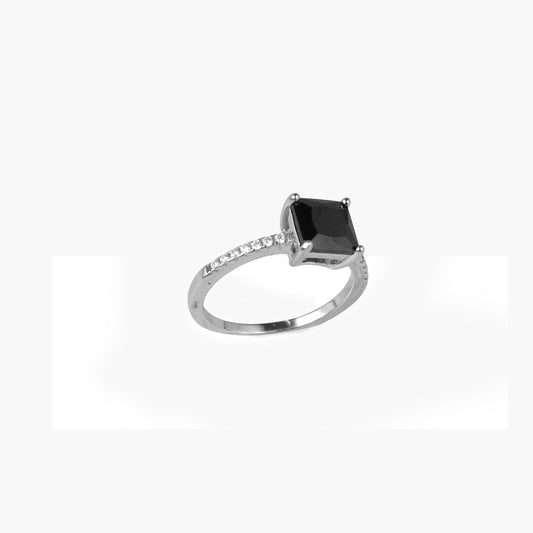 silver black stone ring