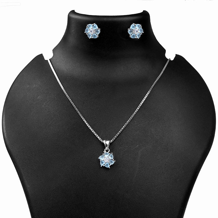 silver cute flower pendant set with chain
