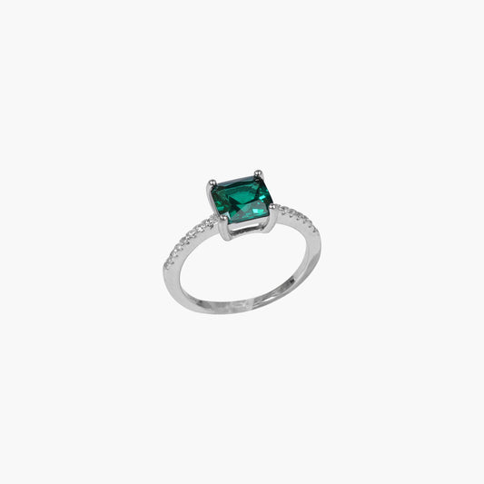 silver leaf green stone ring