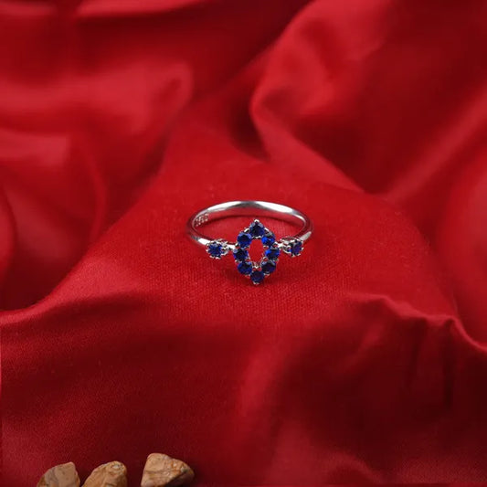 Silver Blue Stone Almond Shape Ring for Women