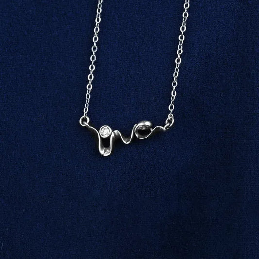 Silver White Heartbeat Shape Chain And Pendant