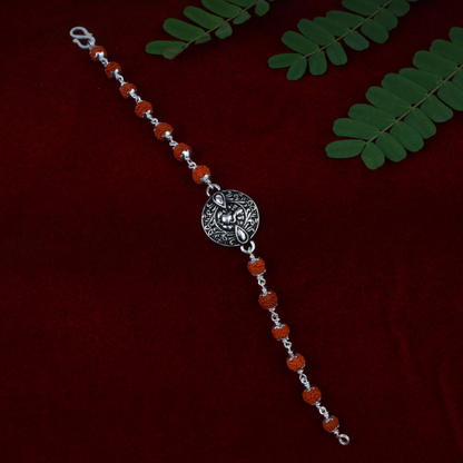 Silver Antic Ganesh Rudraksh Rakhi