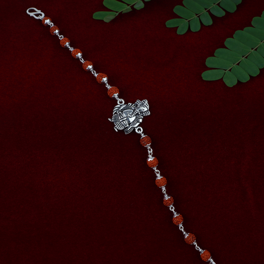 Silver Ganesh Charm Rudraksh Rakhi