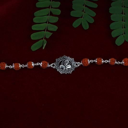 Silver Ganesh With Flower Rudraksh Rakhi