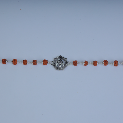 Silver Ganesh With Flower Rudraksh Rakhi