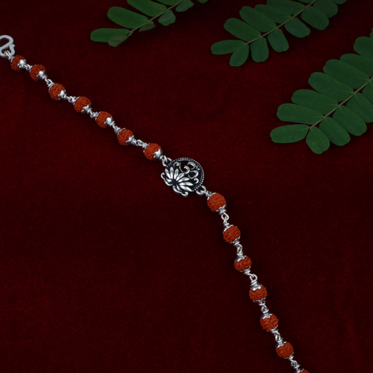 Silver Lotus Om Rudraksh Bracelet