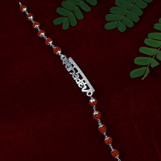 Silver Mahadev Designed Bracelet