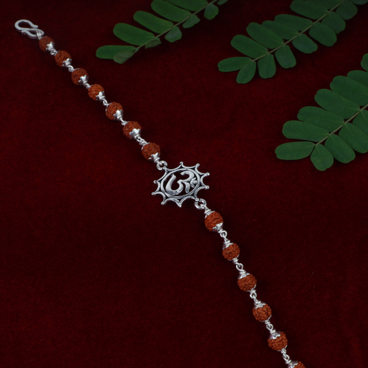 Silver Om Kar Rudraksh Bracelet