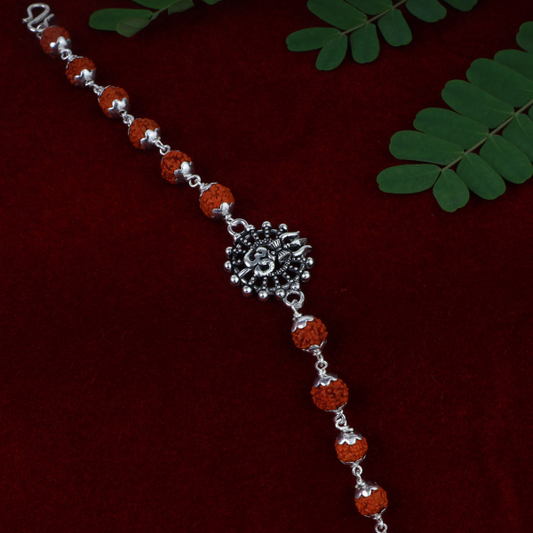 Silver Om Trisul Rudraksh Bracelet