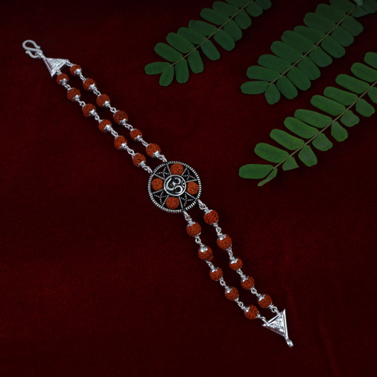 Silver Om Two Layered Rudraksh Bracelet
